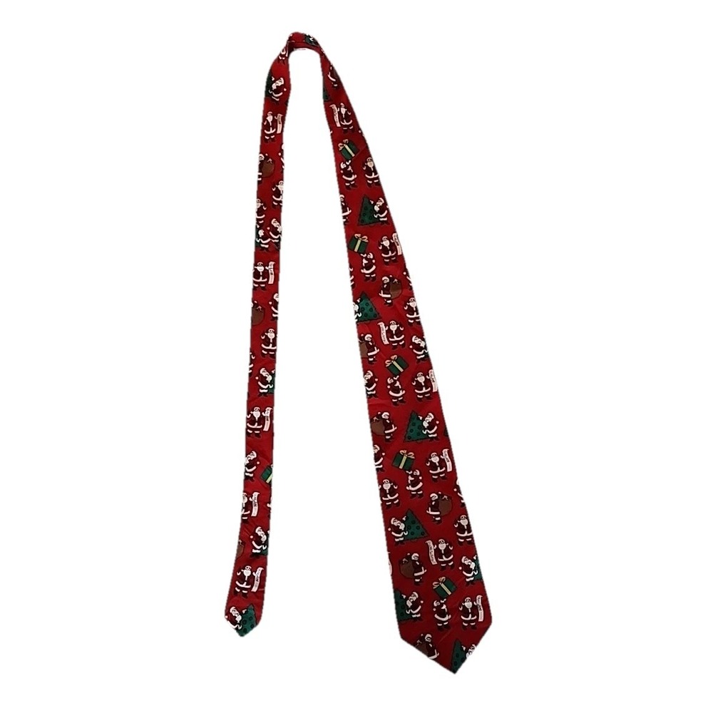 VTG Santa Print Neck Tie 100% Silk Christmas Fun Novelty Tie USA by John Henry - Picture 3 of 9